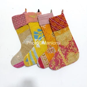 Hand made stocking Indian Vintage Kantha Stocking, Beautiful Multicolor Cotton - Picture 1 of 2