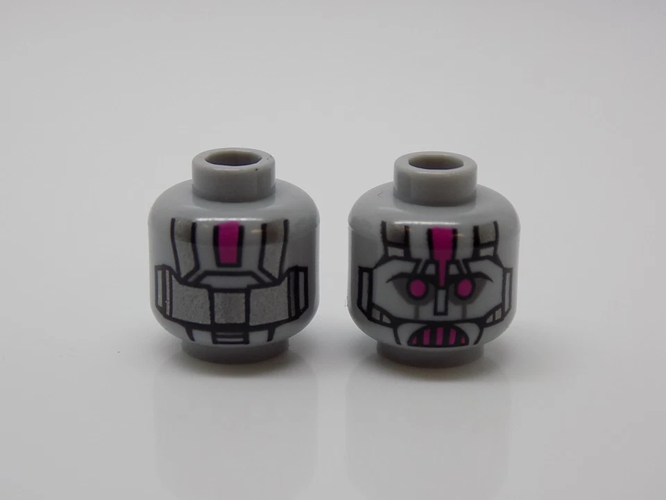 Lego Minifigure Head Alien  Robot Magenta Eyes and Mouth and Metal Plate #111 - Image 1 of 1