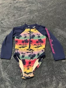 2 T TOMMY BAHAMA One Pc Long Sleeve Blue Rashguard Palm Tree Swim Suit bathing - Picture 1 of 11