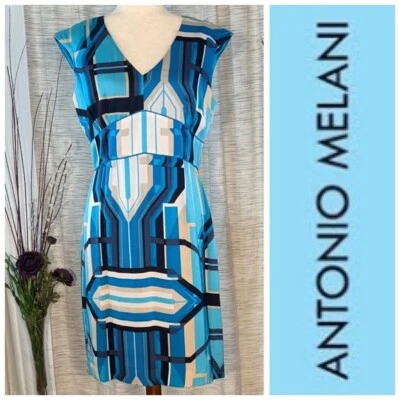 Vestido Vaina Antonio Melani Multicolor Offset Estampado Geométrico Sin Mangas. Foto 1 de 4
