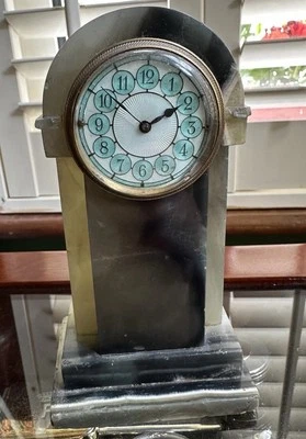 Agate Table Clock Enamel Dial Antique Edwardian Or Art Deco Free Standing - Image 1 of 4