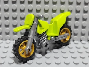 LEGO Lime Green Dirt Bike Minifig Motorcycle with Gold Wheels - Picture 1 of 1