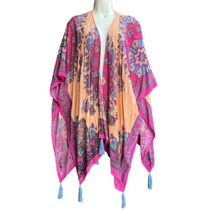 Theodora & Callum Floral Tassel Ruana Shawl Wrap Women's One Size Multicolor - Picture 1 of 5