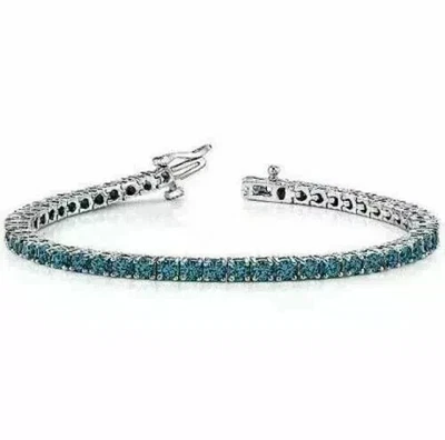 6.00Ct Round Lab Created 14K White Gold Plated Blue Diamond Tennis Bracelet - Image 1 of 3