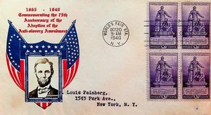 FDC #902-34, 10/20/1940, WORLDS FAIR STATION, CROSBY CACHET, w/BLOCK of 4 - Picture 1 of 2