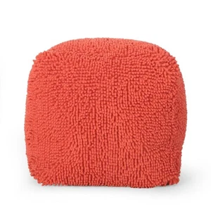 Puf cubo chenilla de microfibra Cass Coral - Imagen 1 de 9