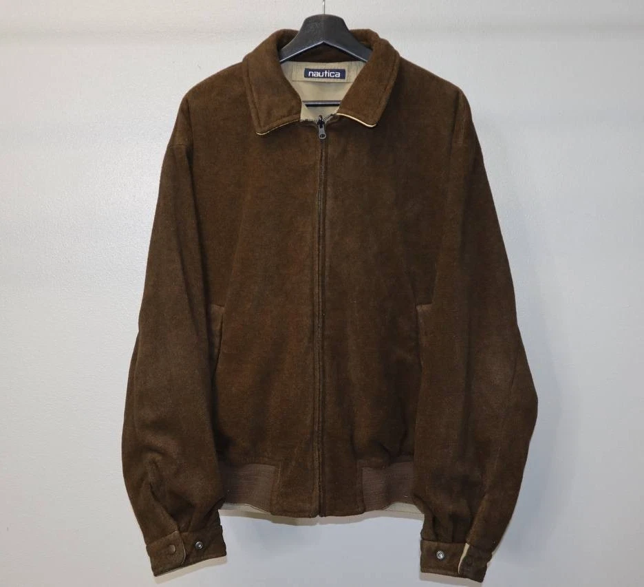 Chaqueta Bomber Vintage Años 90 Nautica Reversible Cuero Gamuza L Marrón Beige Foto 1 de 4