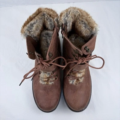 Torrid Faux Fur Trimmed Lace Up Brown Combat Boots Women's Size 10W - Image 1 of 4