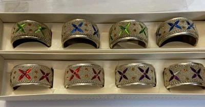 Pier 1 Servilletas Joyas Anillos Plateados Exclusivo Juego de 8 Orig. Cajas de vacaciones Foto 1 de 4