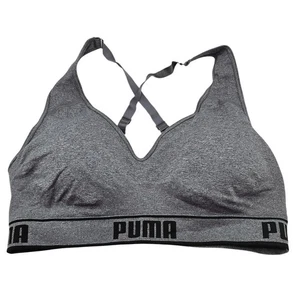 Puma Womens Sz XL Sports Bra V Neck Lightly Padded Gray Strappy - Picture 1 of 4