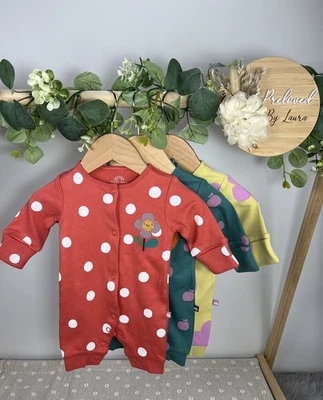 NEXT Baby Girls Set Of 3 Footless Sleepsuits Babygrows Rompers First Size BNWT - Image 1 of 4