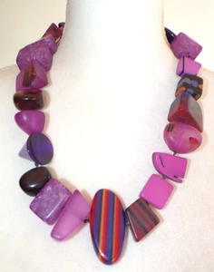 Sobral Aventuras Indiana Chunky Purple Statement Artist Made Bead Necklace - Picture 1 of 7