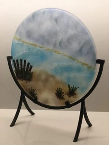 Fused Art Glass Panel Signed Beach  - Picture 1 of 9