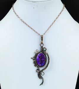 Purple Copper Turquoise Handmade Gemstones Cropper Wire Wrapped Pendant Jewelry - Picture 1 of 6