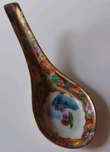 Chinesisches China Porzellan handbemalt Goldrand Glückssuppenlöffel - Bild 1 von 3