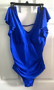 Traje de baño Yonique azul de una pieza para mujer 16W nuevo con etiquetas carcasa nailon spandex - Imagen 1 de 8