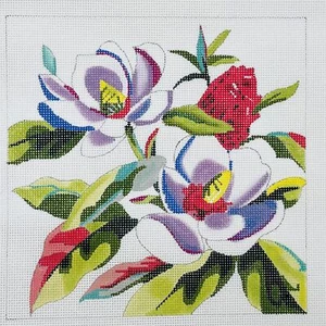 Colori di Lode tela punto ago dipinta a mano 9 x 9 fiori di magnolia 13 ct - Foto 1 di 1