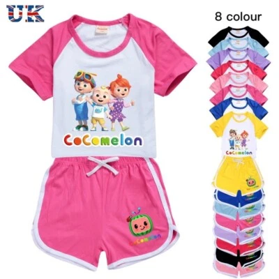 Girls Cocomelon Print Casual T-shirt Shorts Suits Cotton Top Tracksuit Sets UK - Image 1 of 4