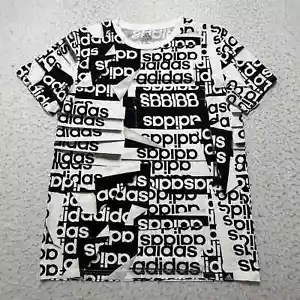 Adidas Boy's Large (14/16) Black White Logo Short Sleeve Athletic T Shirt - Picture 1 of 15