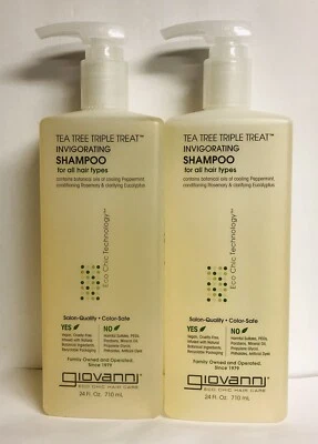 2 Bottles Giovanni Tea Tree Triple Treat Invigorating Shampoo 24 fl oz Each - Image 1 of 2