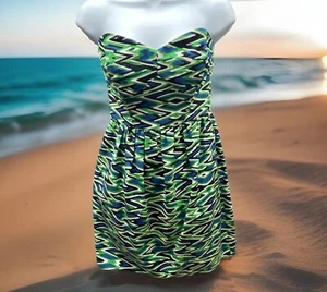 Vestido de Seda Shoshanna Talla 4 Verde Azul Negro Sin Tirantes Mini Boda Invitada Bolsillos - Imagen 1 de 20
