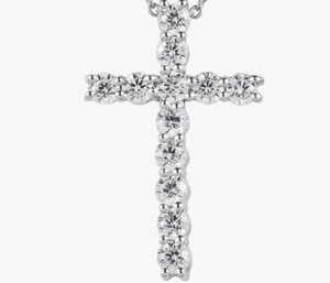 1 großes Sterling Silber 925 Kreuz mit facettiertem klarem CZ Kristall Anhänger 20" - Bild 1 von 9