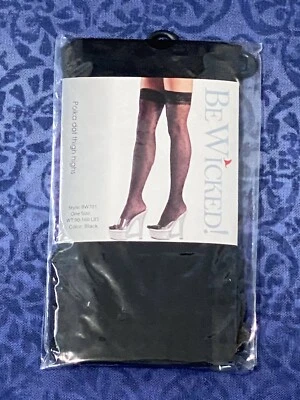 COXA ALTA FEMININA PRETA BOLINHAS~Tamanho Único~Nylon-Elastano SEJA PERVERSO! #701 Novo com etiquetas - Imagem 1 de 4