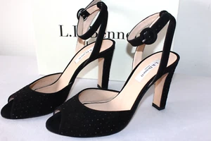 L.K.Bennett 'Sansa' Heeled Sandals Black Suede/Crystals Size 39 (6)  Excellent ! - Picture 1 of 19