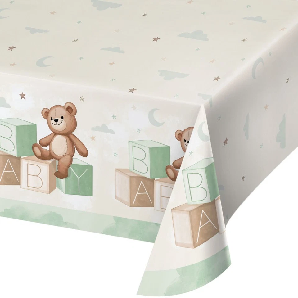 Oso de peluche mantel de papel de ducha para bebé 54" x 102" vajilla de fiesta para baby shower Foto 1 de 1