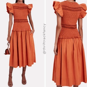 NEW Ulla Johnson Dress Madeline Flutter Sleeve Smocked Midi Dress Clay Size 2 - Picture 1 of 12