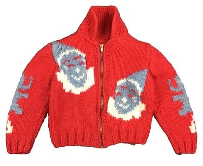 Circus Elephants & Clowns 1920-1950 Vintage Knitted Full Zip Cowichan Sweater - Image 1 of 4