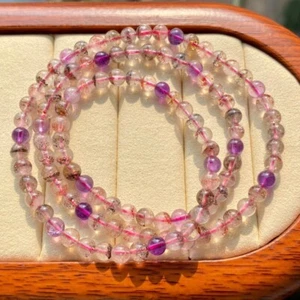 5,2 mm Natürliche Super Seven 7 Rutilierte Amethyst Kristall Perlen Armband C1368 - Bild 1 von 6