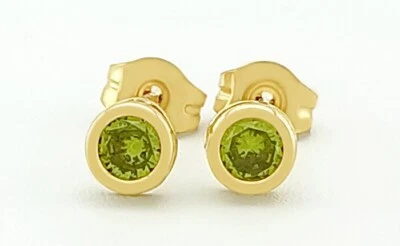 LAB CREATED 0.15 Cts PERIDOT STUD EARRINGS 14k YELLOW GOLD - New With Tag - Image 1 of 4