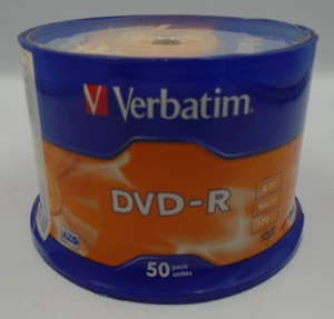 Verbatim 43533 DVD-R AZO 4.7GB 16X Wide Printable 50 Pack New In Sealed Pack - Picture 1 of 6