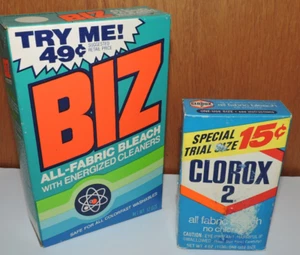 Vintage Lot-2 volle Haushaltsreinigung Probiergröße Boxen-Biz und Clorox Pulver - Bild 1 von 7