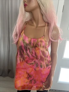 Jennifer Lopez Sexy Blouse Size Large Pink Floral Relaxed Racer Flared Back - Picture 1 of 11