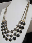 3-Strand Round Faceted Acrylic Taupe Grey Black Ombre GoldTone Statement Necklac