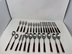 Lot Of 28 Vintage MCM Dansk IHQ Stainless Steel Teak Wood Handle Japan Flatware - Picture 1 of 13
