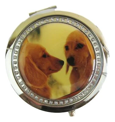 Dog Mirror Compact - Diamonte decorated Dachshund Pups Approx 7.5cmx7cm - image 1 of 3