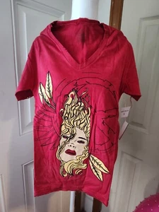 Distressed Red faded Graphic V neck Tee shirt- DEEP BREATH, new old stock w/tags - Picture 1 of 8