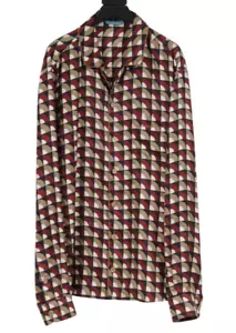 Camisa de pijama con botones Dolce & Gabbana para hombre 42 XL roja tostada seda geométrica - Imagen 1 de 9