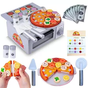Oven with Wooden Pizza Pretend Play Set Kitchen Toy Realistic Toppings and Tools - Picture 1 of 12