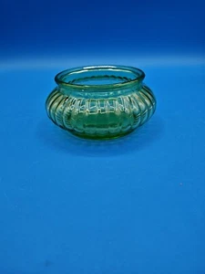 Vintage Glass Ribbed Round Vase Planter Scalloped mcm Emerald Green - Picture 1 of 5