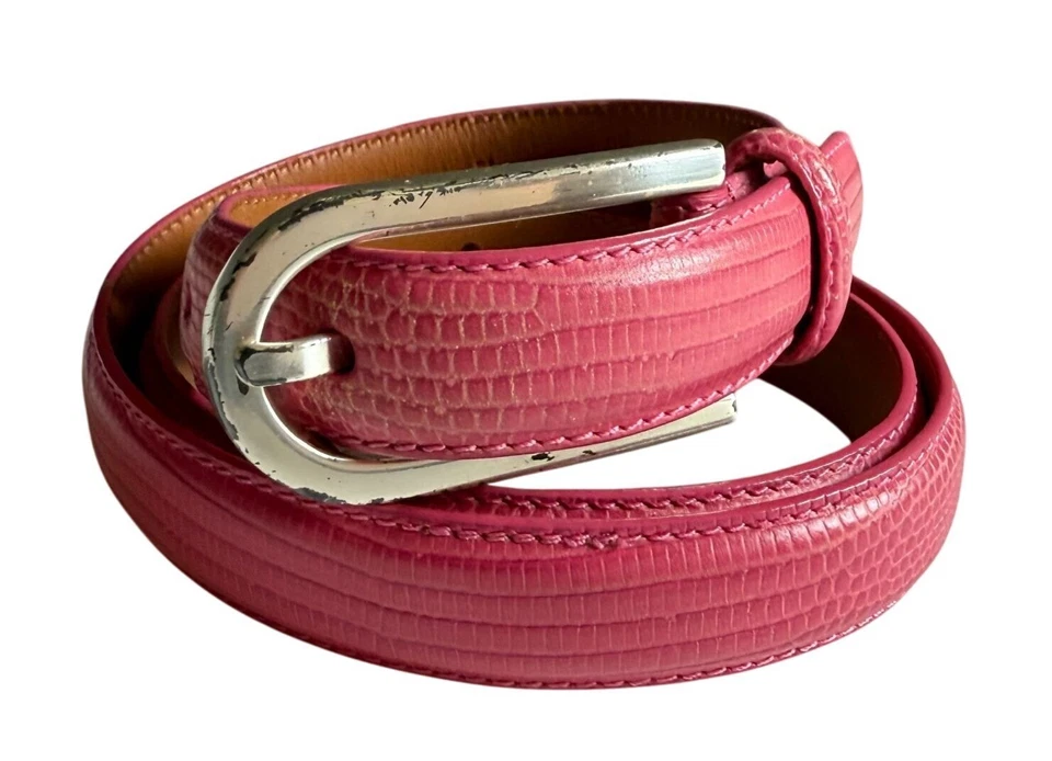 Lauren Ralph Lauren змея выбитый итальянский кожаный ремень женщин средний розовый - Изображение 1 из 4