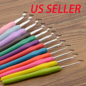 12Pcs Ergonomic Crochet Hooks Set Soft Needles Crafts Sewing Knitting Hooks Tool - Picture 1 of 6