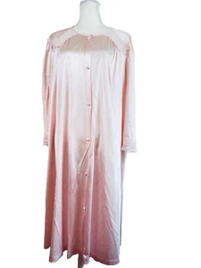 Vintage Vanity Fair Womens Robe Long Button Front LS Sz XXL 2XL Pink Pocket - Picture 1 of 8