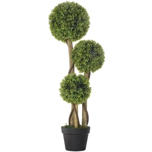 HOMCOM Potted Artificial Plants Boxwood Ball Topiary Trees Indoor Outdoor, 90cm - Picture 1 of 12