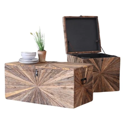 Truhe Altholz MERID Couchtisch Sitztruhe massiv alte Holztruhe Vintage Holzbox - Bild 1 von 4