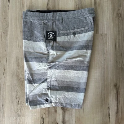 VOLCOM **NEW**. Men's Cotton Gray Stipe Walking Shorts (size 36) - Image 1 of 4
