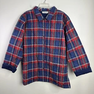 Victoria Jones gesteppte Chore Feldjacke Damen 1X Knopf rot blau kariert neu mit Etikett - Bild 1 von 11